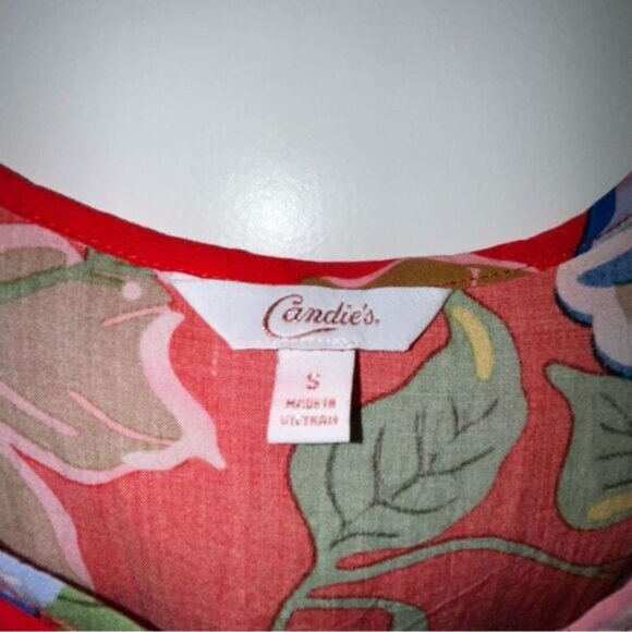 Candie’s Tropical Print Open Cold Shoulder Ruffle Y2K Dress Candies - Picture 3 of 8